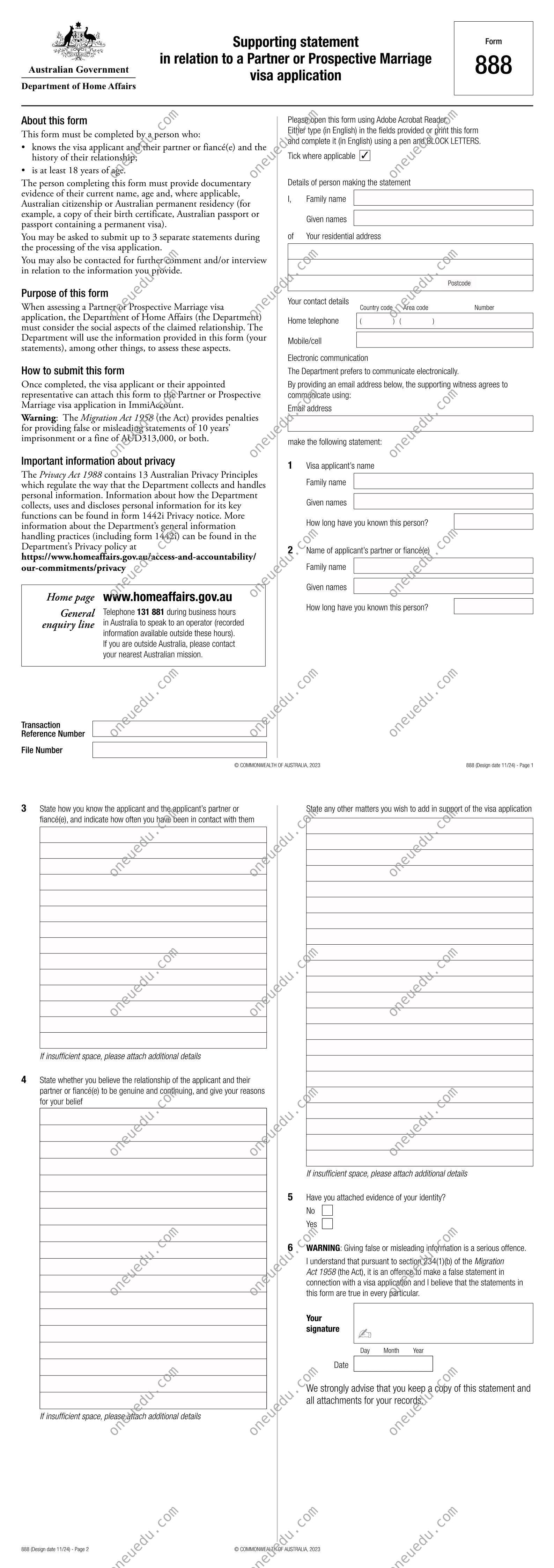 Statutory Declaration Form 888