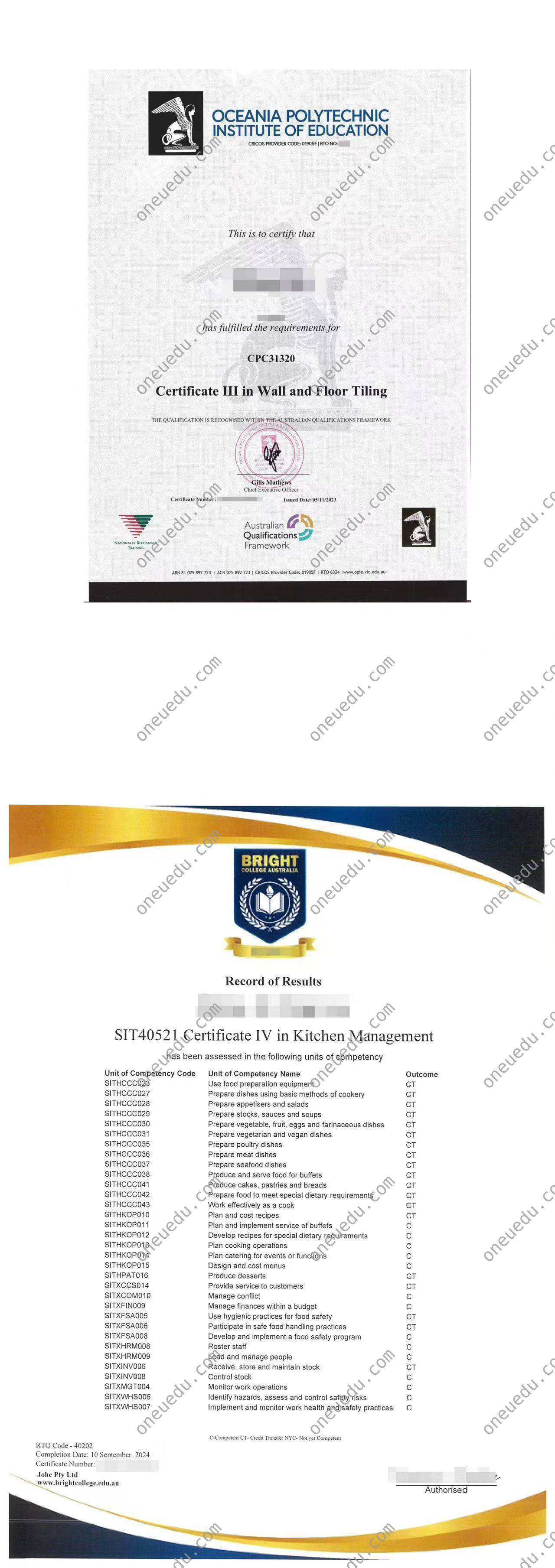 Australian Transcript and Certificate