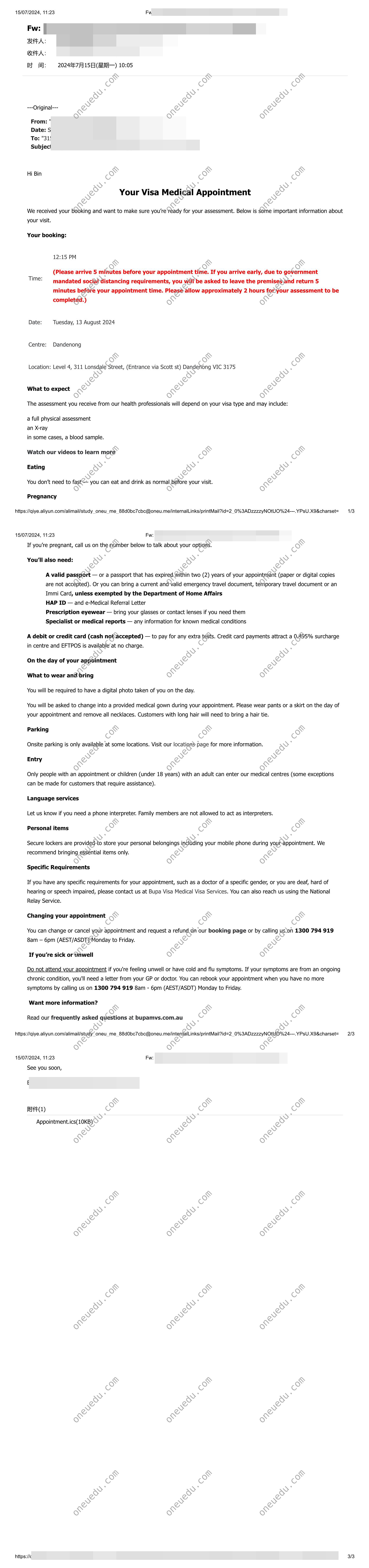 Australia Health Examination Booking Information