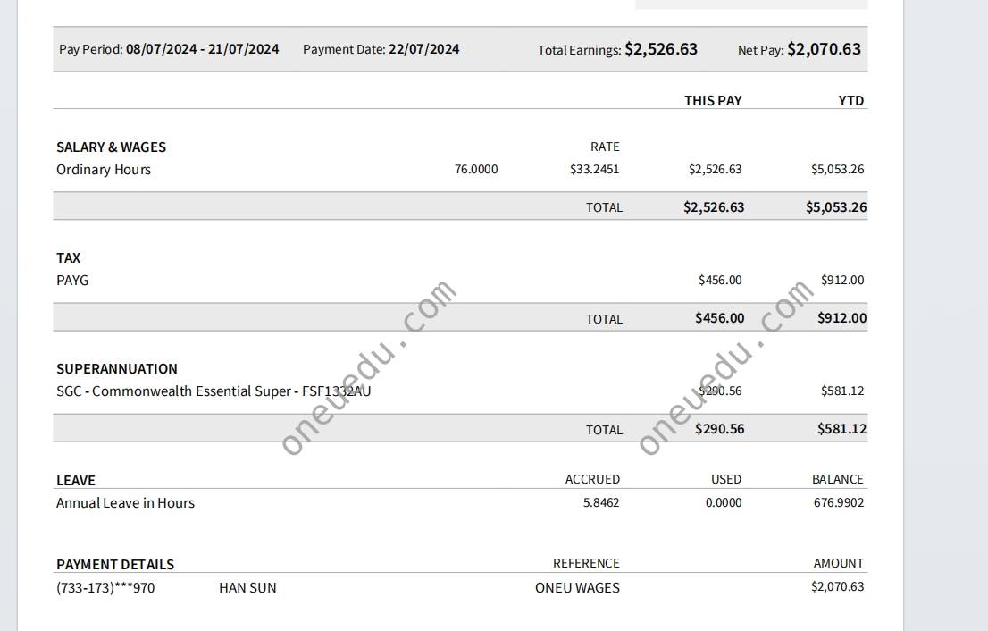 Australia Payslip