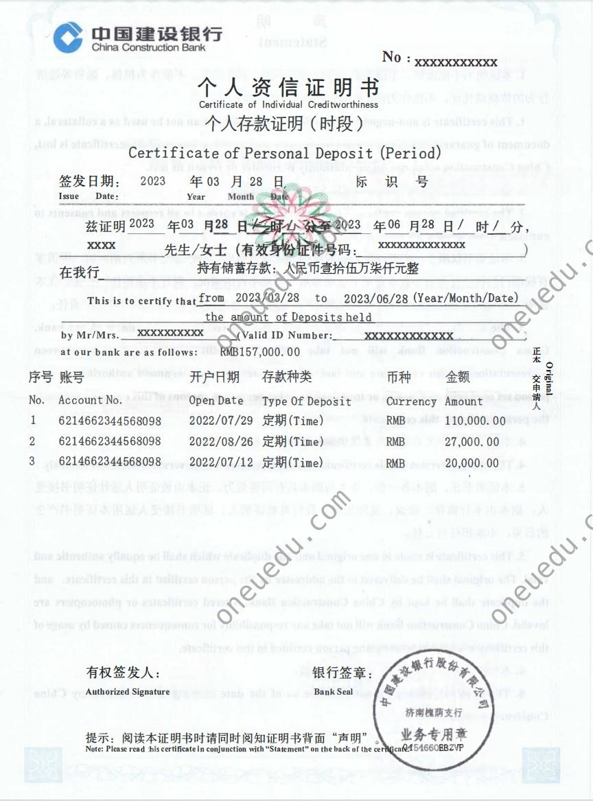 Certification of Deposit