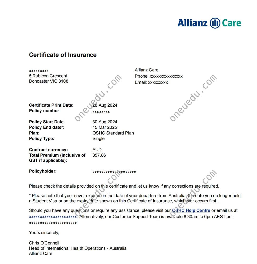 海外学生健康保险(OSHC)