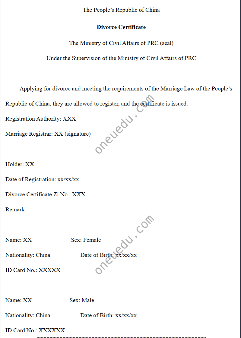 Divorce Certificate