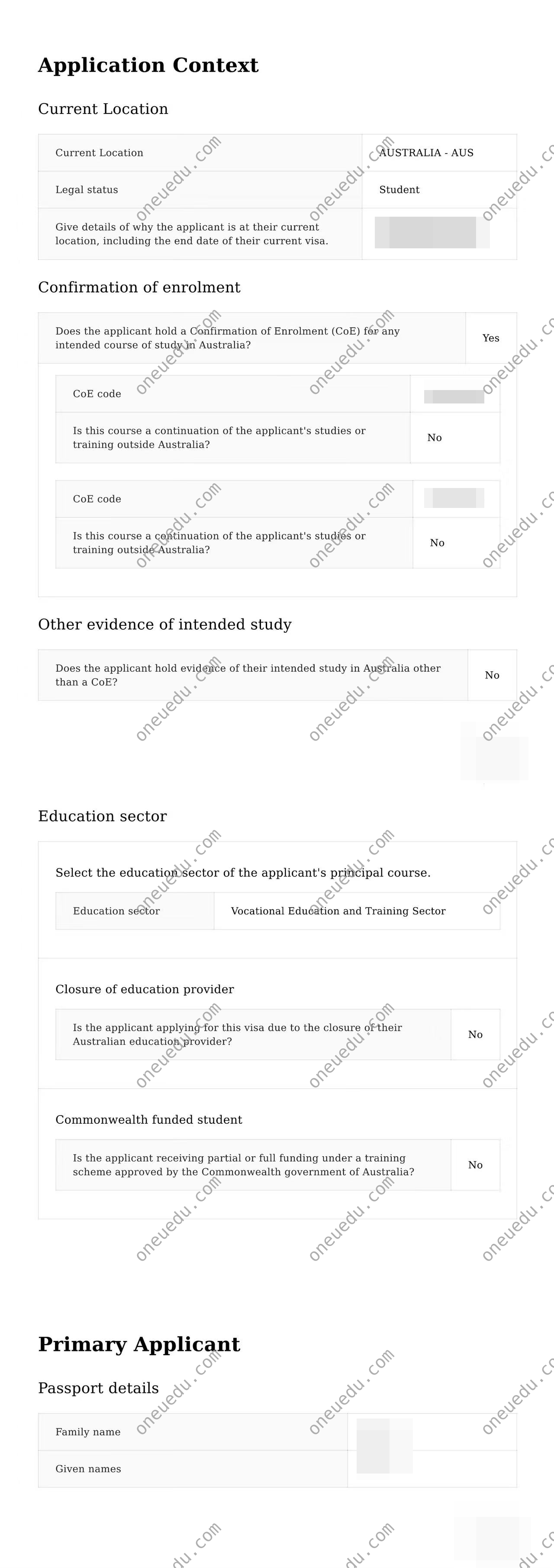 Student Visa Application Form