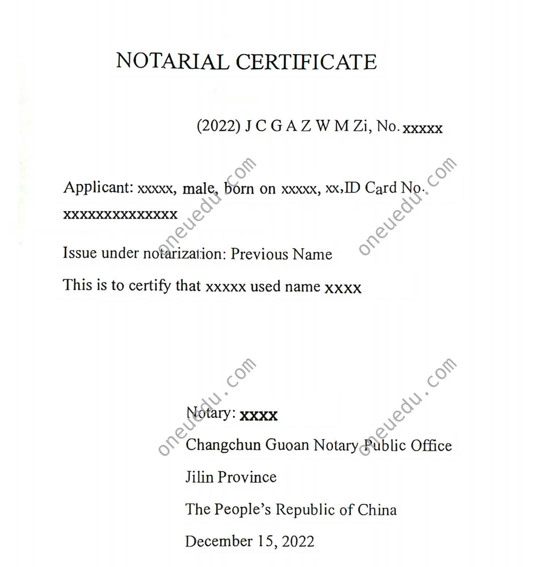 Giấy chứng nhận tên đã sử dụng