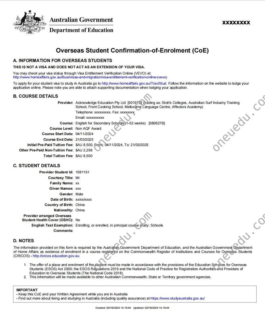 Confirmation of Enrolment