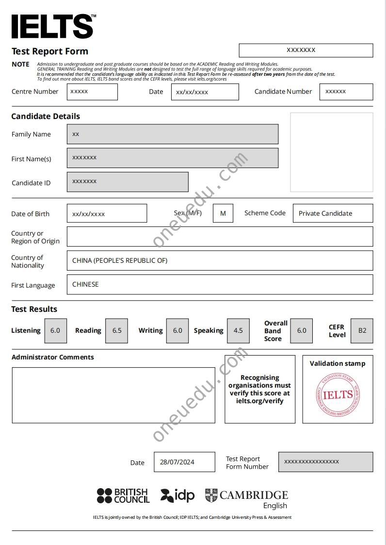 语言考试成绩单